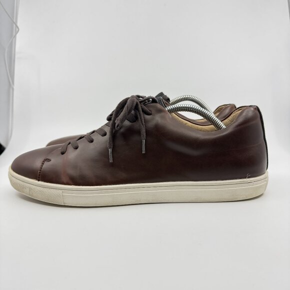 Kenneth Cole Sneaker Mens Size 10.5 Cognac Casual Low Top Faux Leather Lace Up - Picture 1 of 9